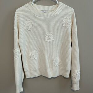 Laura Ashley White Sweater with Textured Floral Design